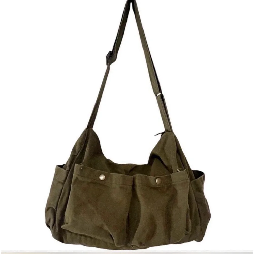 Unisex Canvas Crossbody / Messenger Bag - Large Capacity - Khaki - New